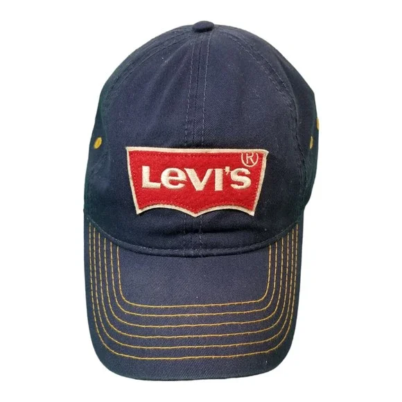 LEVI\'S Brand Red Logo Navy Blue Baseball Leather Strapback Cap LEVI main image 2